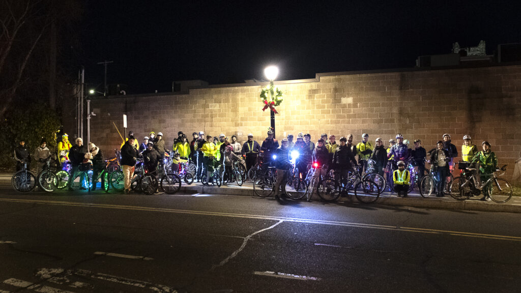 Group Photo at the start of the 2023 Bike North Penn Lansdale Holiday Lights Bike Ride - Photo by David Freed