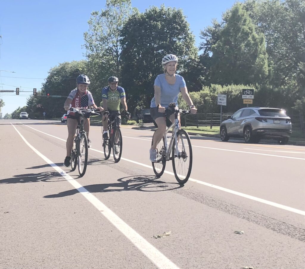 Bicycle riders using bike lanes on South Broad Street in Upper Gwynedd.