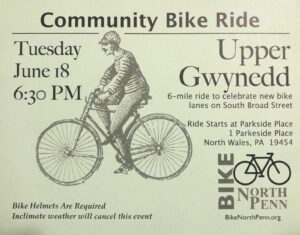 Handout Promoting Community Bike Ride in Upper Gwynedd on June 18.